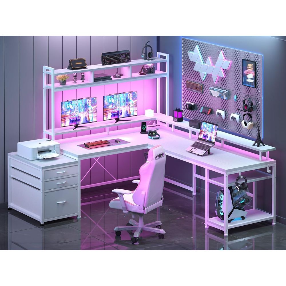 Desk Setup Dual Monitor - مكتب على شكل حرف L بطول