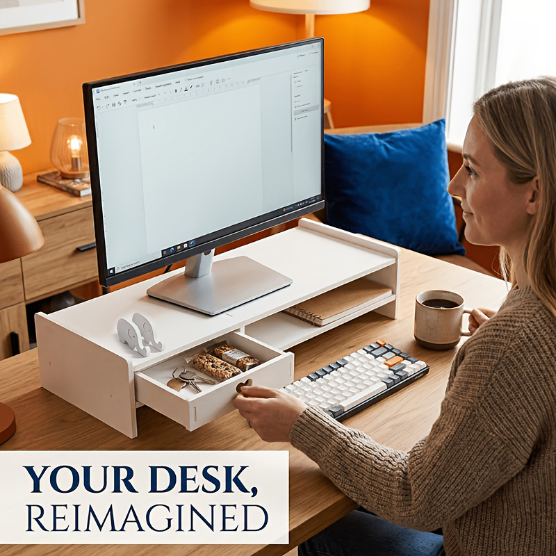 Desk Setup Accessories - حامل شاشة أبيض بسيط من البولي