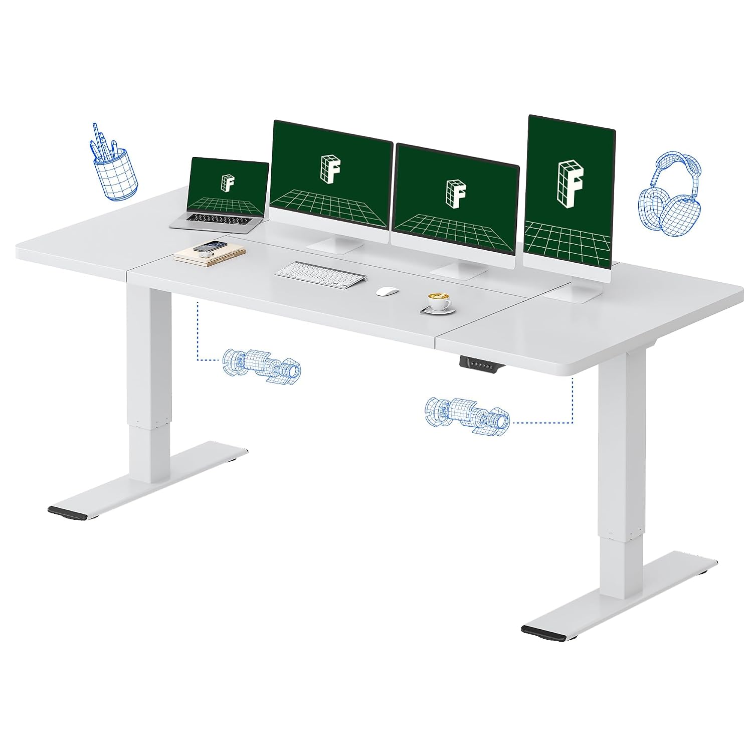 Desk Setup Dual Monitor - مكتب كهربائي قابل للرفع بمحركين كبيرين،