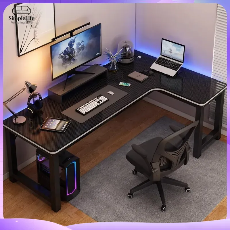 Desk Setup Dual Monitor - مكتب ألعاب زاوي للكمبيوتر واللابتوب، مكتب