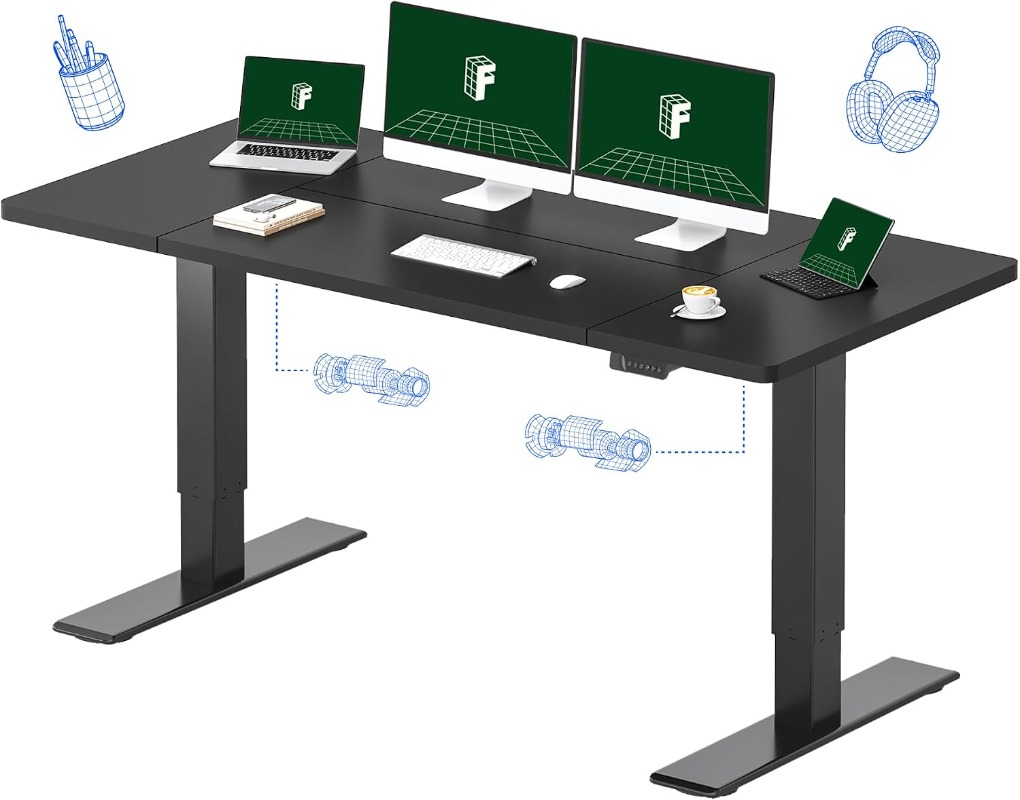 Desk Setup Dual Monitor - مكتب فليكسيسبوت الكهربائي القابل للرفع، أسود