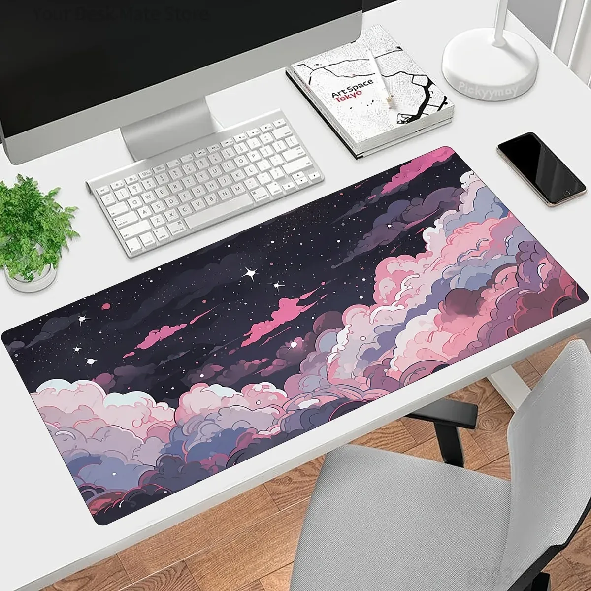 Desk Setup With Laptop - لوحة ماوس مطاطية لطيفة بتصميم أنمي