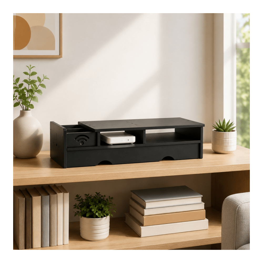 Desk Setup Tech - صندوق تخزين راوتر واي فاي أسود