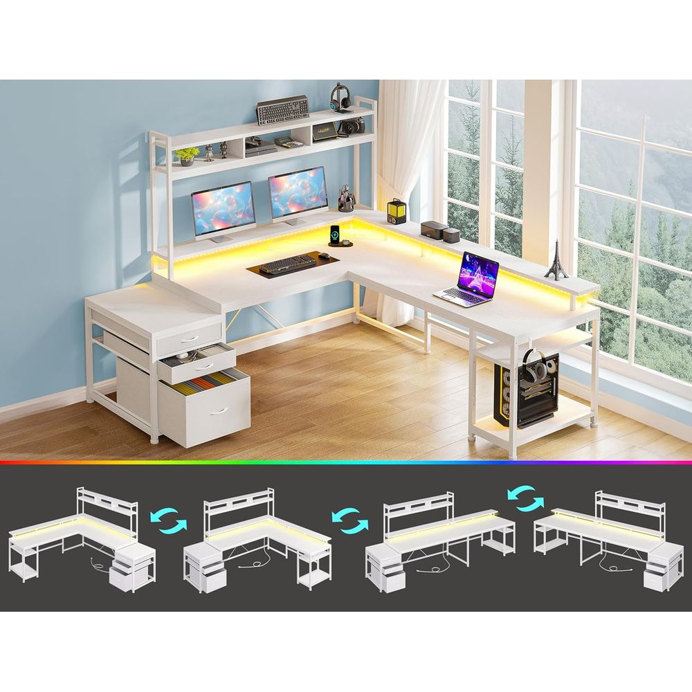 مكتب على شكل حرف L بطول 104 بو - مراجعة Desk Setup Dual Monitor وسعره
