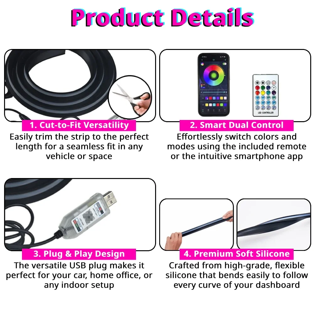 شريط إضاءة محيطية لزجاج السيار - مراجعة Ambient Light Bar Usb وسعره